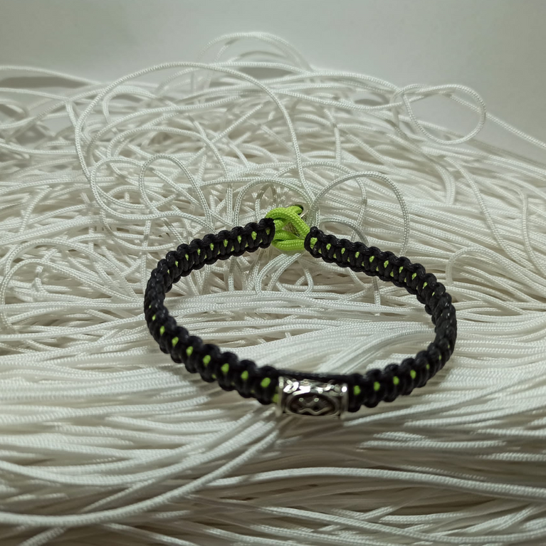 jewel paracord bracelet in waxed cotton and neon polyester cord with steel beadings