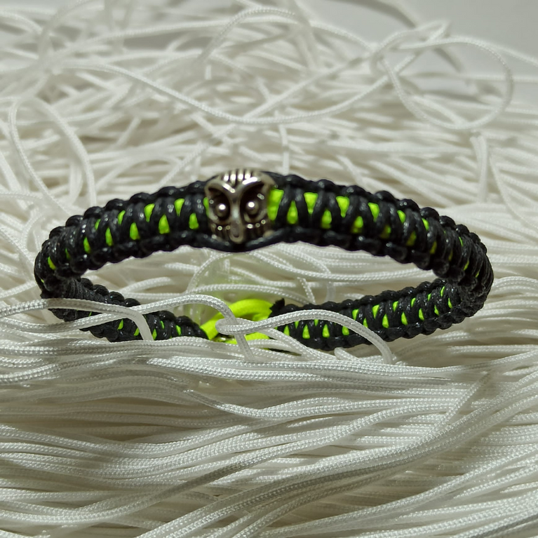 jewel paracord bracelet in waxed cotton and neon polyester cord with steel beadings