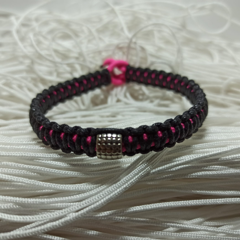 jewel paracord bracelet in waxed cotton and neon polyester cord with steel beadings