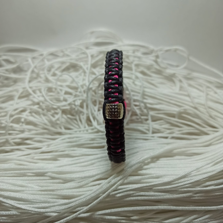 jewel paracord bracelet in waxed cotton and neon polyester cord with steel beadings